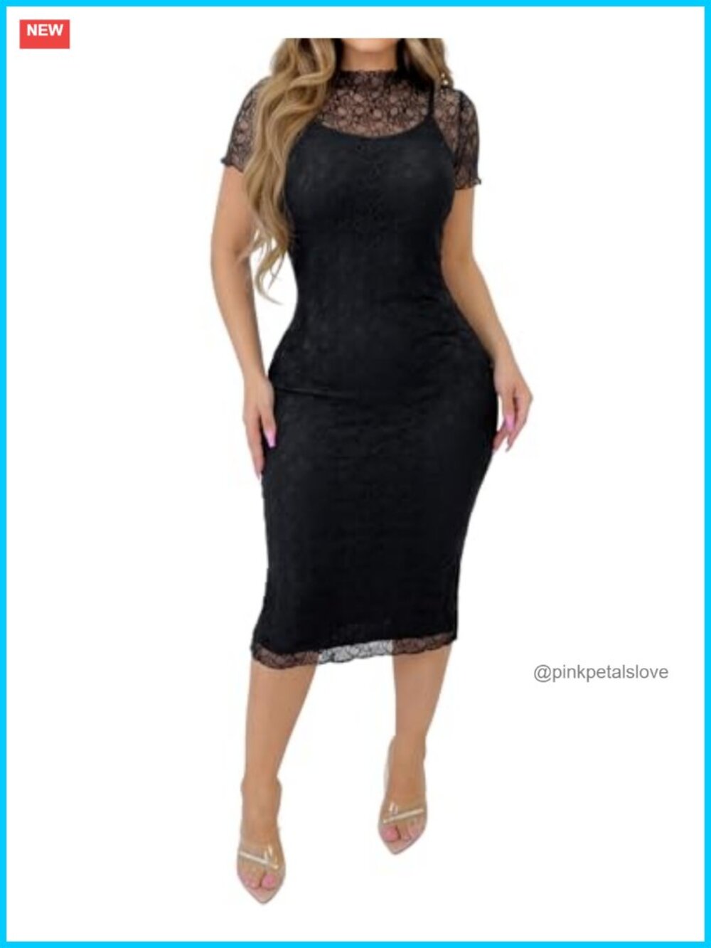 Women's 2 Piece Lace Midi Dress Set Short Sleeve Bodycon Club Outfit